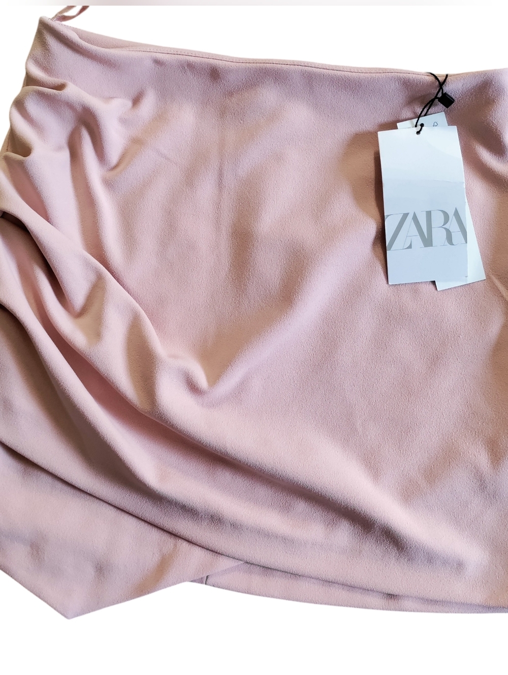 Zara Draped Mini Skirt Blush Pink Rouched Knit NWT